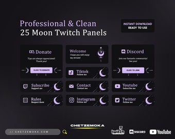 Twitch Panels Moon & Cosmic | Lavender Twitch Panels | 25 Stream Panels Pack | Instant Download