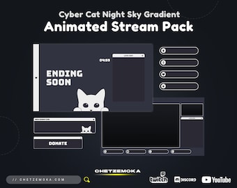 Animated Cat Stream Overlay: Night Sky Twitch Pack (Digital Download)