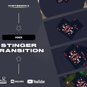 Transition Poker Stinger | Cartes de poker animées | Fond sombre | Cartons rouges |  Flux Twitch