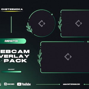 ANIMATED Floral Webcam Overlay | 5 Sizes | Twitch Green Gradient Borders | Instant Download
