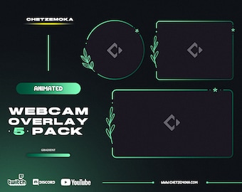 ANIMATED Floral Webcam Overlay | 5 Sizes | Twitch Green Gradient Borders | Instant Download