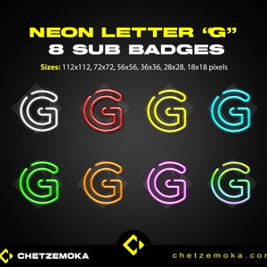 Emblemas de Sub de Letra Neon &quot;G&quot; | Emblemas de Sub de Twitch | Emotes de Twitch | Download Instantâneo