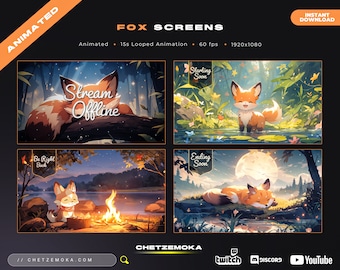 Fox Twitch Screens | 4 Animated vTuber Backgrounds for Streamers | Vtuber | Stream Starting | Be Right Back | Stream Ending | Offline