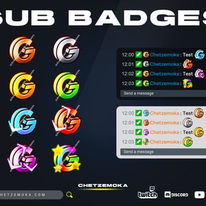 Insignias de la letra G / Juego de 8 insignias / 3D / Animación / Letra / Bronce / Plata / Oro