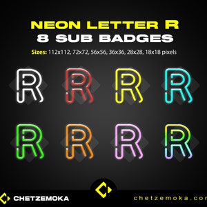 Emblemas de Sub de Letra Neon &quot;R&quot; | Emblemas de Sub de Twitch | Emotes de Twitch | Download Instantâneo
