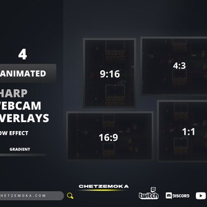 May include: Four animated webcam overlays with a glow effect and gradient. The overlays are in different aspect ratios: 4:3, 9:16, 16:9, and 1:1.