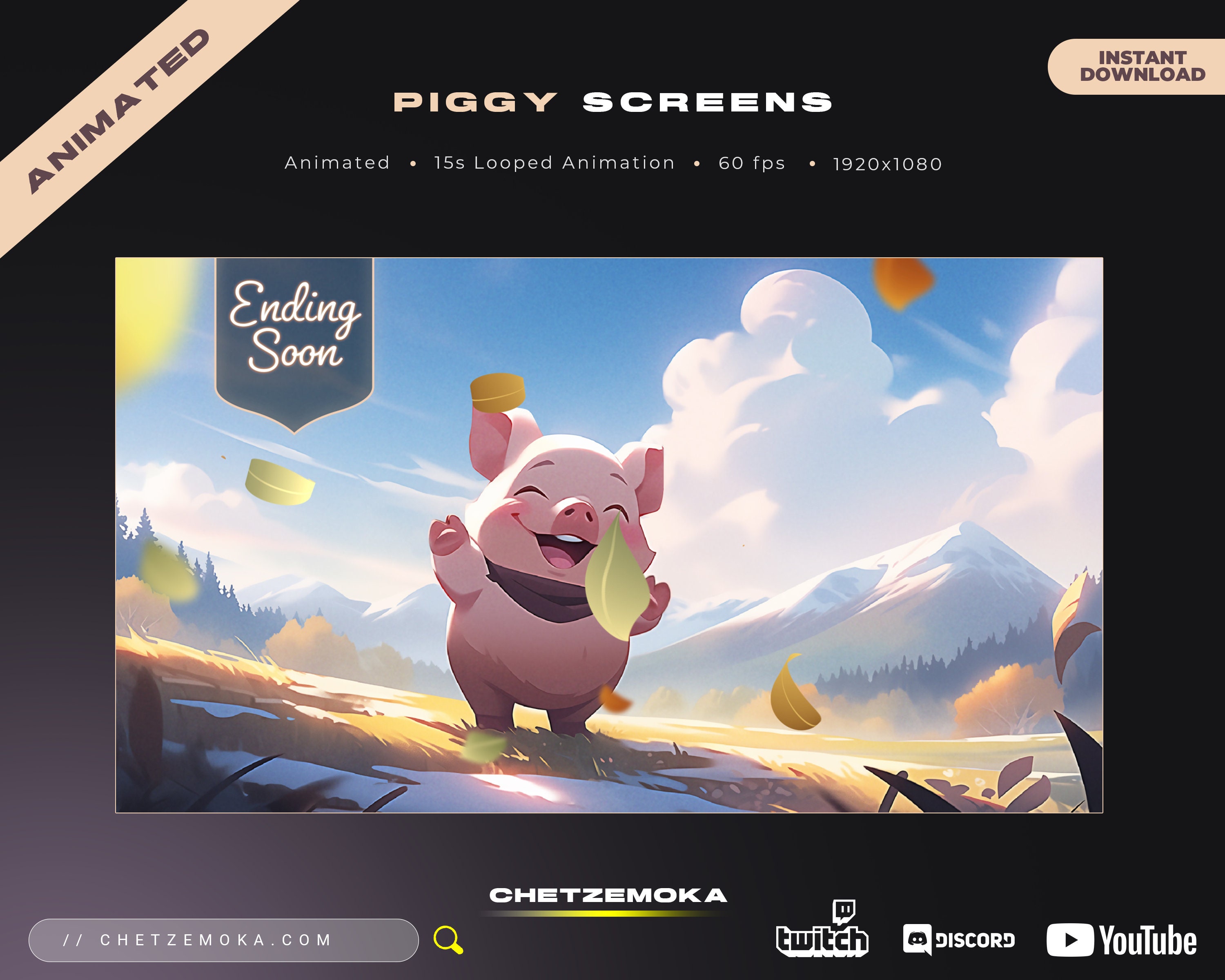 Animated Piggy Twitch Screens | Streamer Vtuber Backgrounds (digital ...