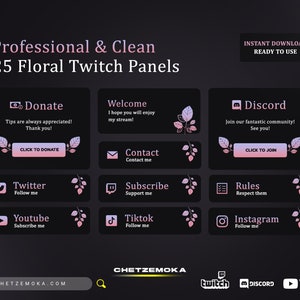 Twitch Panels Floral | Purple Twitch Panels | 25 Stream Panels Pack | Instant Download