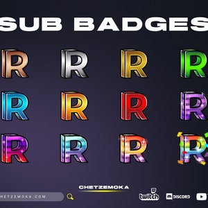 Insignias de la letra R / Juego de 12 insignias / 3D / Animación / Letra / Bronce / Plata / Oro