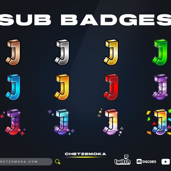 Letter J Sub Badges | Set of 12 Badges | 3D | Cheer | Letter | Bronze | Silver | Gold