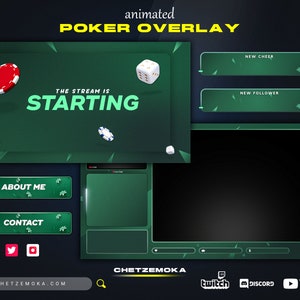 Superposition de poker Twitch Green — Wersja animowana i statyczna | 4 paysages | 2 Ekrany startowe hors ligne | Odznaki podrzędne | Alerte | Panneau
