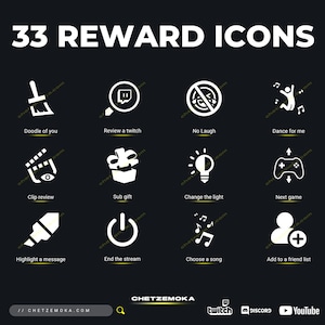 33x Twitch Reward Icon | Set of 33 Icons | Channel Points | White Color | Twitch Graphics