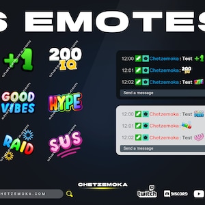 Animierte Twitch Emotes: +1, 200IQ, Hype, Good Vibes, Raid, Sus (GIF & PNG)