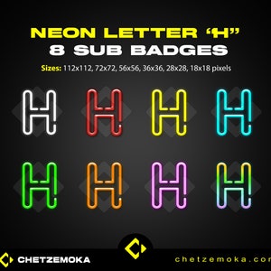 Emblemas de inscrição de letra neon &quot;H&quot; | Emblemas de inscrição do Twitch | Emotes do Twitch | Download instantâneo