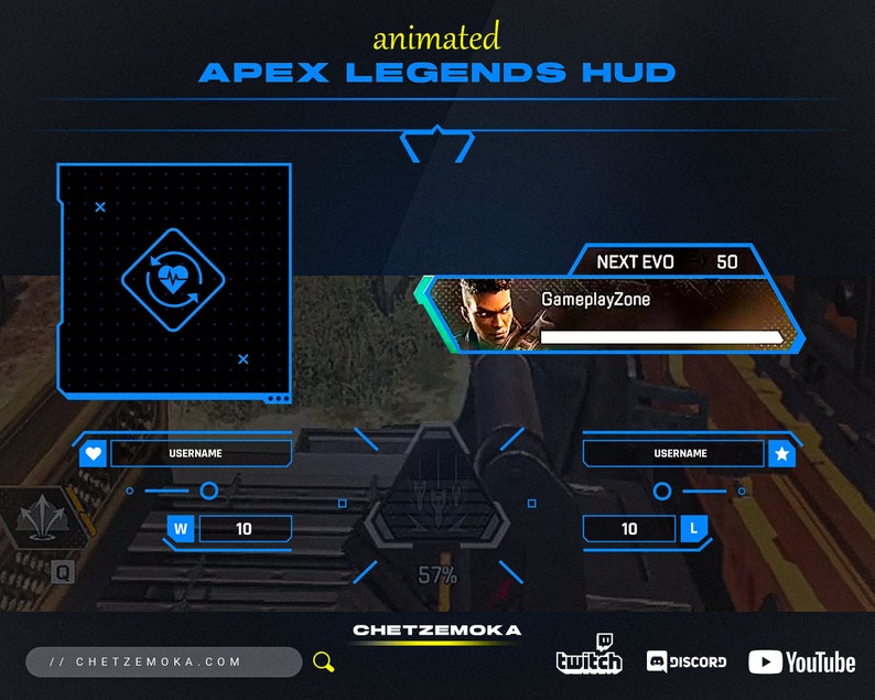 Apex Legends Overlay HUD Blue Animated Map Cover Label Bars, Wins