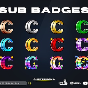 Insignias de la letra C / Juego de 12 insignias / 3D / Animación / Letra / Bronce / Plata / Oro