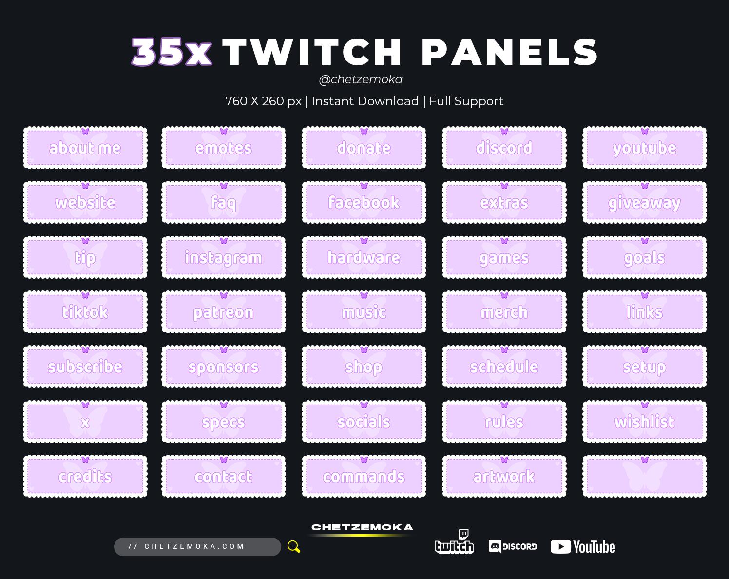 Purple Lace Cloud Twitch Panels: 35 Girly Stream Overlays (instant ...