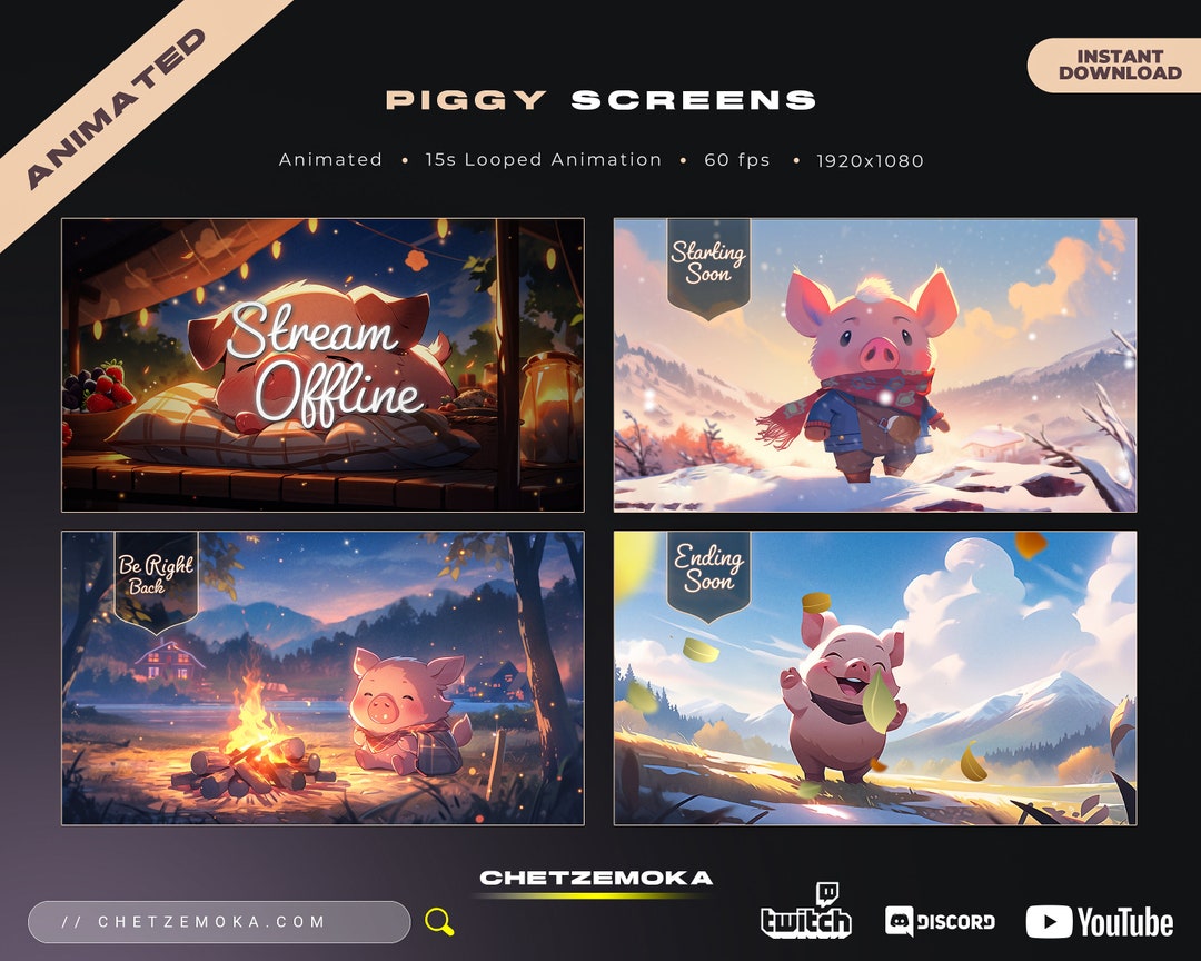 Animated Piggy Twitch Screens | Streamer Vtuber Backgrounds (digital ...