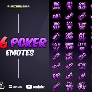 Poker Text Emotes | Bundle of 36 Purple Emotes for Poker Streamers | Instant Delivery | Twitch