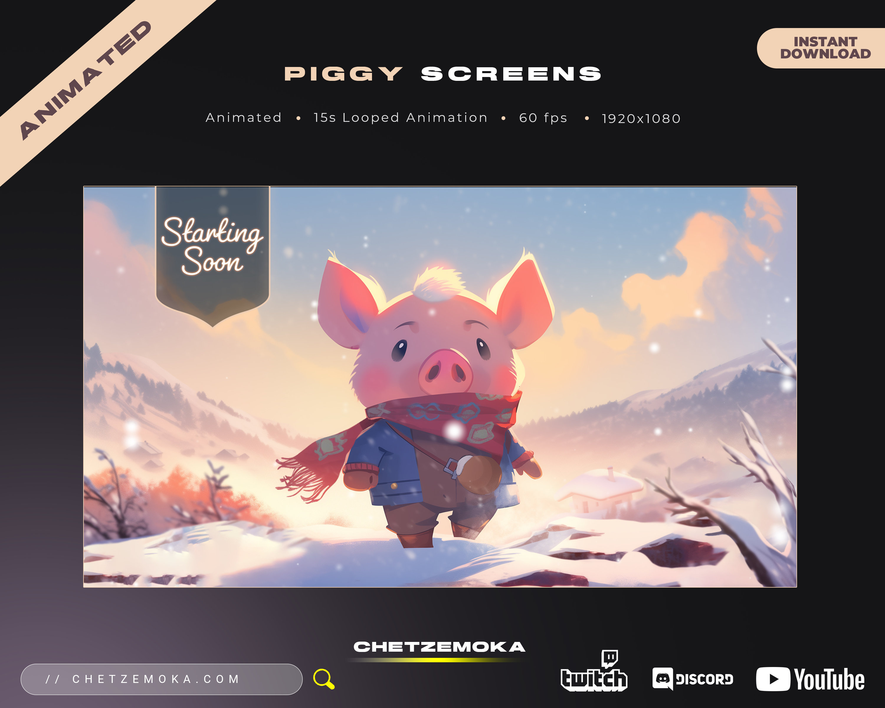 Animated Piggy Twitch Screens | Streamer Vtuber Backgrounds (digital ...