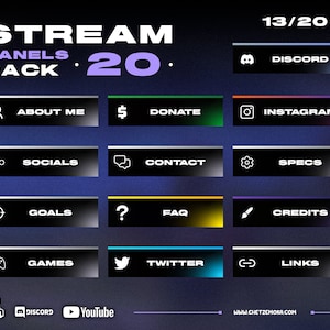 Twitch Panels | 20 Stream Panels Pack  | Simple Design | Black and White | Instant Download | Ready to Use