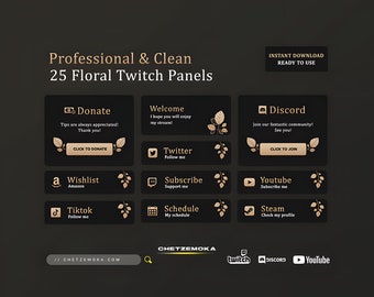 Floral Twitch Panels: Rose Gold Stream Overlay (Instant Download)