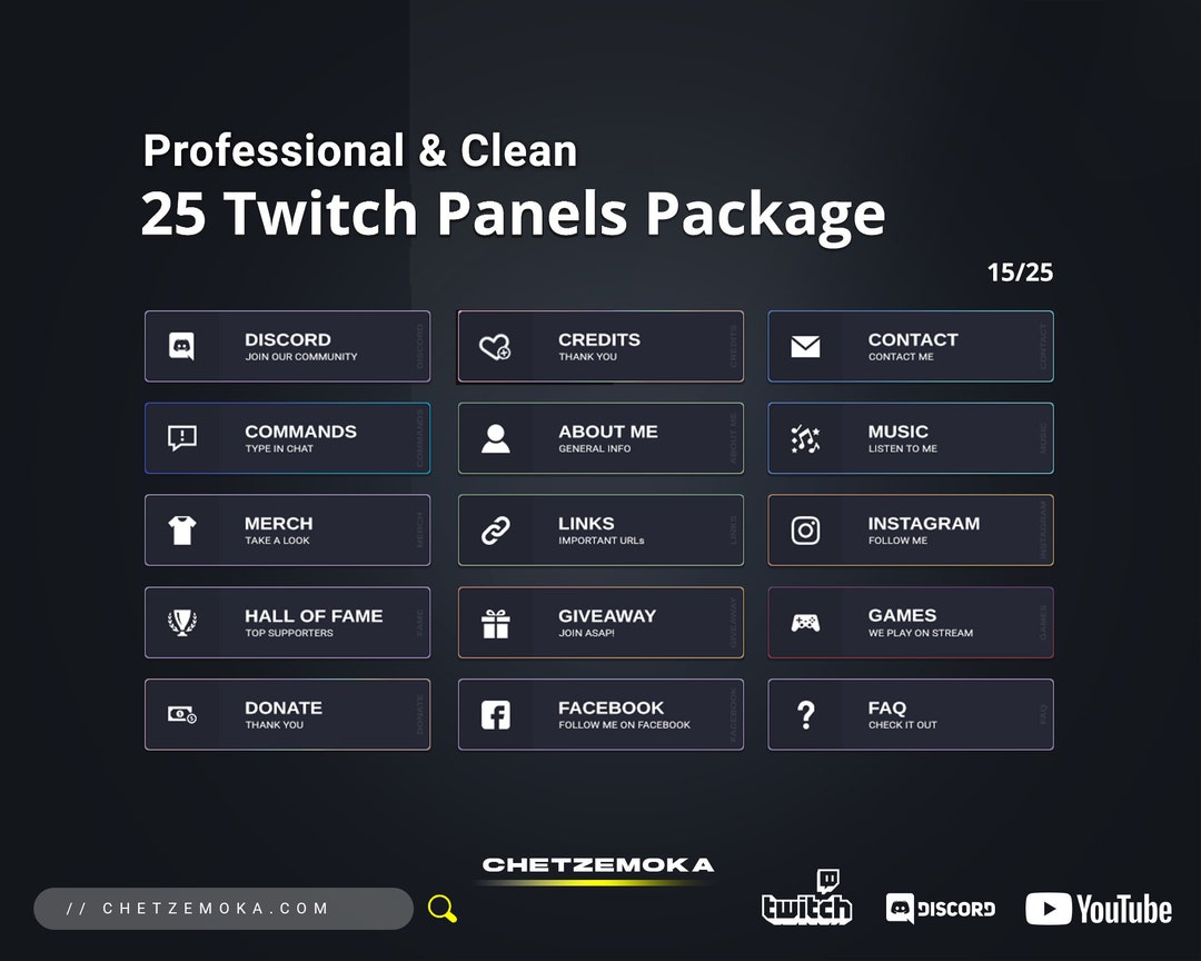 Twitch Panels ELEGANT & SIMPLE | 25 Stream Panels Pack | Bonus: Free ...
