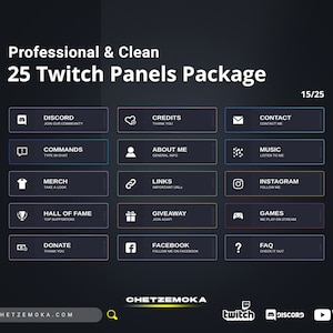 Twitch Panels ELEGANT & SIMPLE | 25 Stream Panels Pack  | Bonus: Free Webcam Overlay