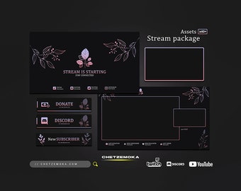 Floral Stream Overlay Purple - Animated & Static Version | Floral Violet Twitch Stream Package