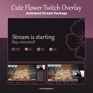 Cute Flower Twitch Overlay - Animated Stream Package - Stream Overlay Purple - Flower Stream Panels, Chat Widget, Twitch Alerts, Cute