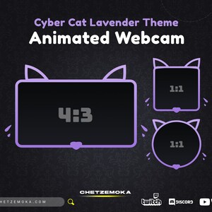 Cat Webcam Overlay Lavender | 3 Animated Webcam Overlay | Lavender Gradient | Cat, Kitty Theme