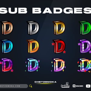 Insignias de la letra D / Juego de 12 insignias / 3D / Animación / Letra / Bronce / Plata / Oro