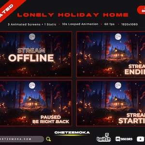 4x Twitch Screens | Holiday Home | Animated Background for Streamers | Vtuber | Stream Starting | Be Right Back | Stream Ending | Offline