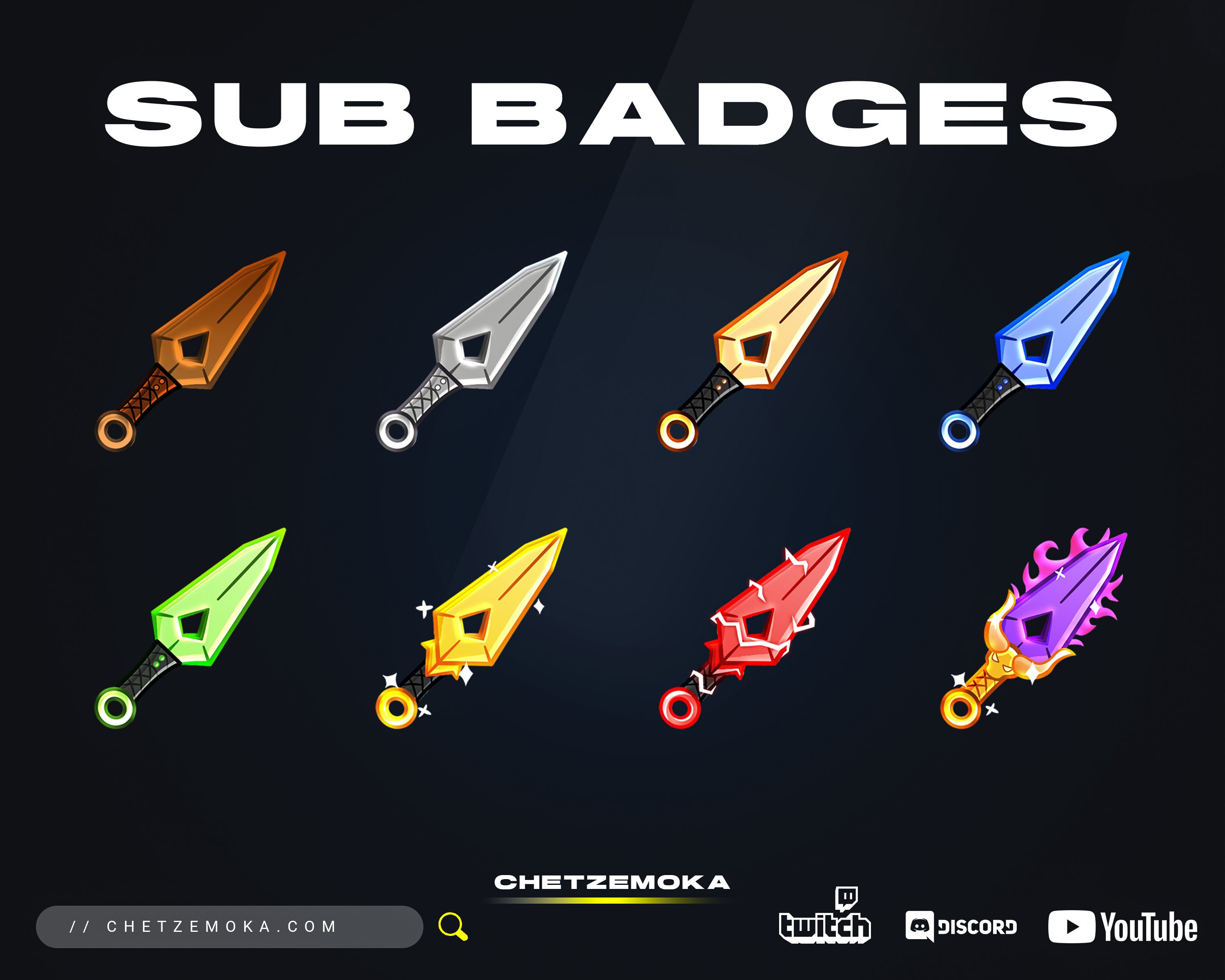 Buy Twitch Kunai Sub Badges 8 Badges Anime Blade Knife Online in India   Etsy