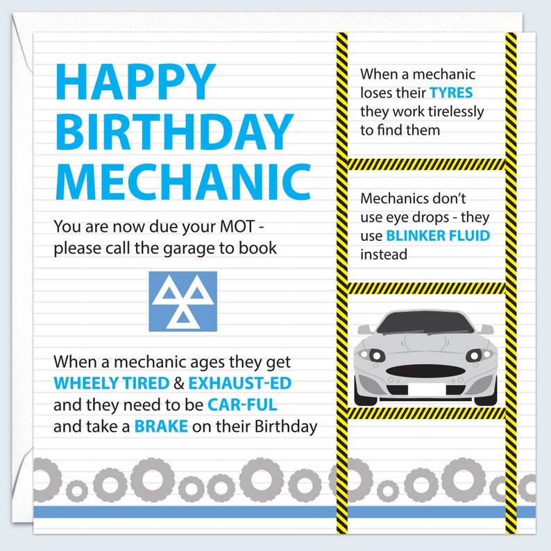 Happy Birthday Mechanic Card - Etsy