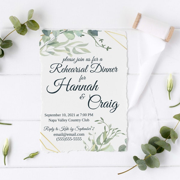 REHEARSAL DINNER INVITATION Template, Eucalyptus Collection, Wedding Invite, Printable, Templett Instant Download, Editable