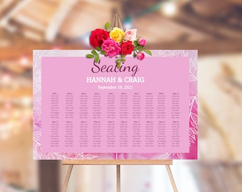 WEDDING SEATING CHART Template, Pink Watercolor Collection, Seating Plan, Printable, Custom, Templett Instant Download, Editable
