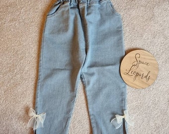 Cute Toddler Jeans. Split Ankle Bow Jeans. Cute. Elasticated Waist. Blue Jeans. Girls Jeans. Spring Summer Jeans