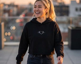 Glitch Heart Cropped Hoodie | Heart Graphic, Vaporwave Aesthetic