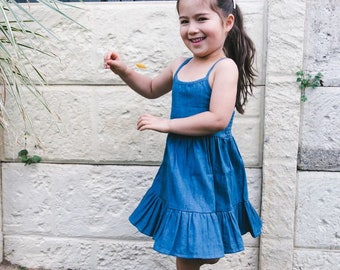 red girl denim dress
