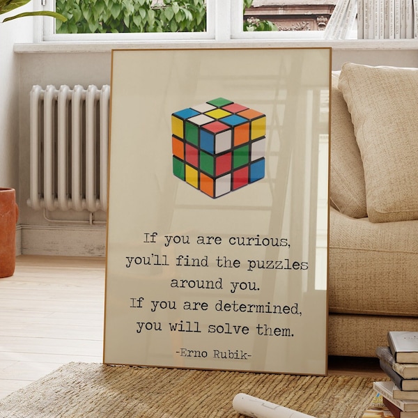 Rubik's Cube Digital Print Retro Wall Art Instant Download Motivational Office Wall Decor Printable Modern Home Decor