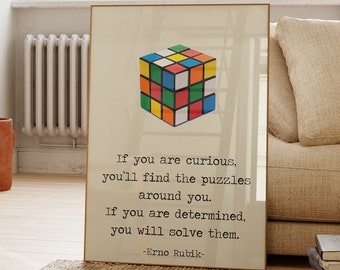 Rubik's Cube Digital Print Retro Wall Art Instant Download Motivational Office Wall Decor Printable Modern Home Decor