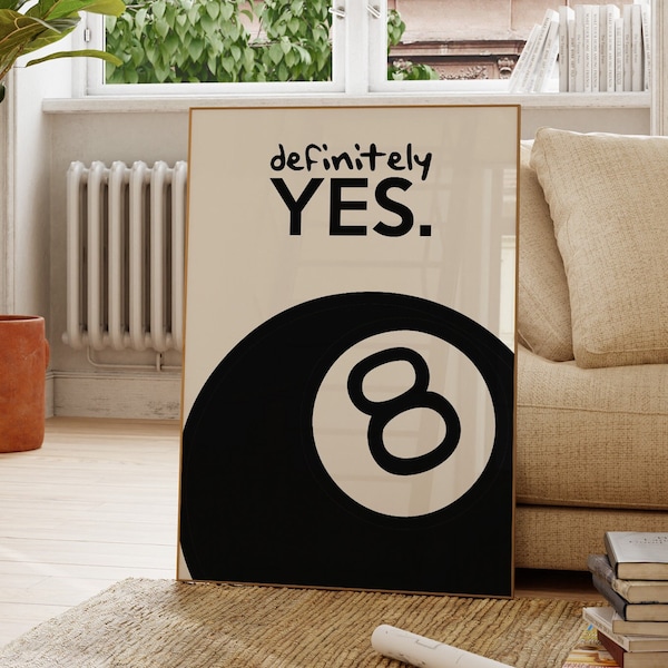 Retro Wall Art Digital Print Magic 8 Ball Art Print Preppy Decor Printable Wall Art Trendy Dorm Room Wall Decor Typography Art Print