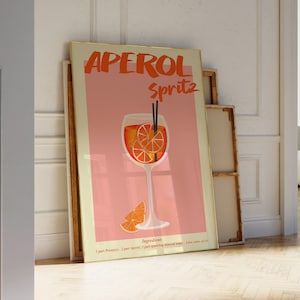 Aperol Spritz Print Digital Download Cocktail Poster Printable Wall Art Retro Kitchen Decor Bar Cart Art Print Pink Wall Art Preppy Decor