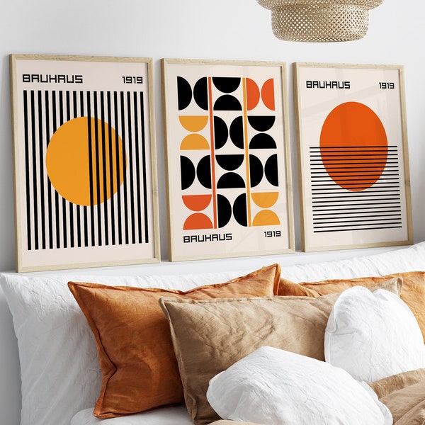 Bauhaus Poster Set of 3 Prints Abstract Gallery Wall Art Set Modern Home Decor Minimalist Poster