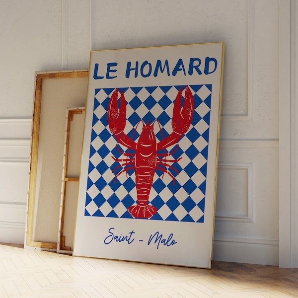 Lobster Poster Retro Kitchen Wall Art French Kitchen Art Trendy Poster Modern Kitchen Prints Cute Apartment Decor