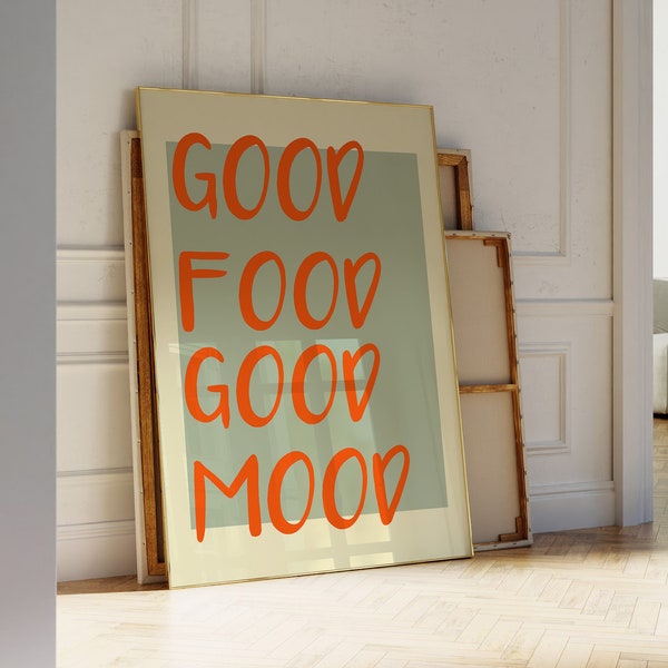 Funny Kitchen Poster Digital Print Good Food Good Mood Art Print Download Kitchen Wall Decor Printable Wall Art