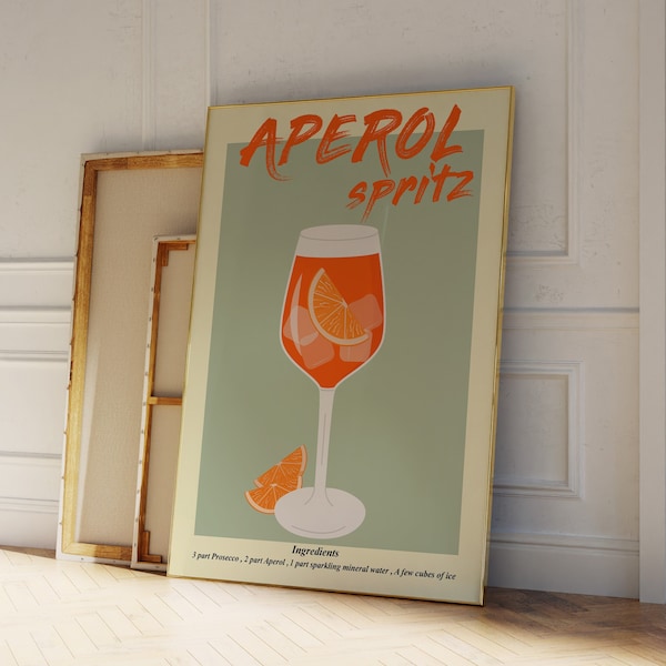 Cocktail Digital Print Aperol Spritz Retro Wall Art Instant Download Kitchen Wall Art Printable Housewarming Gifts