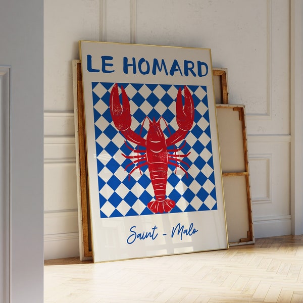 Lobster Print Digital Download French Kitchen Wall Art Printable Vintage Food Print Mid-Century Modern Wall Decor