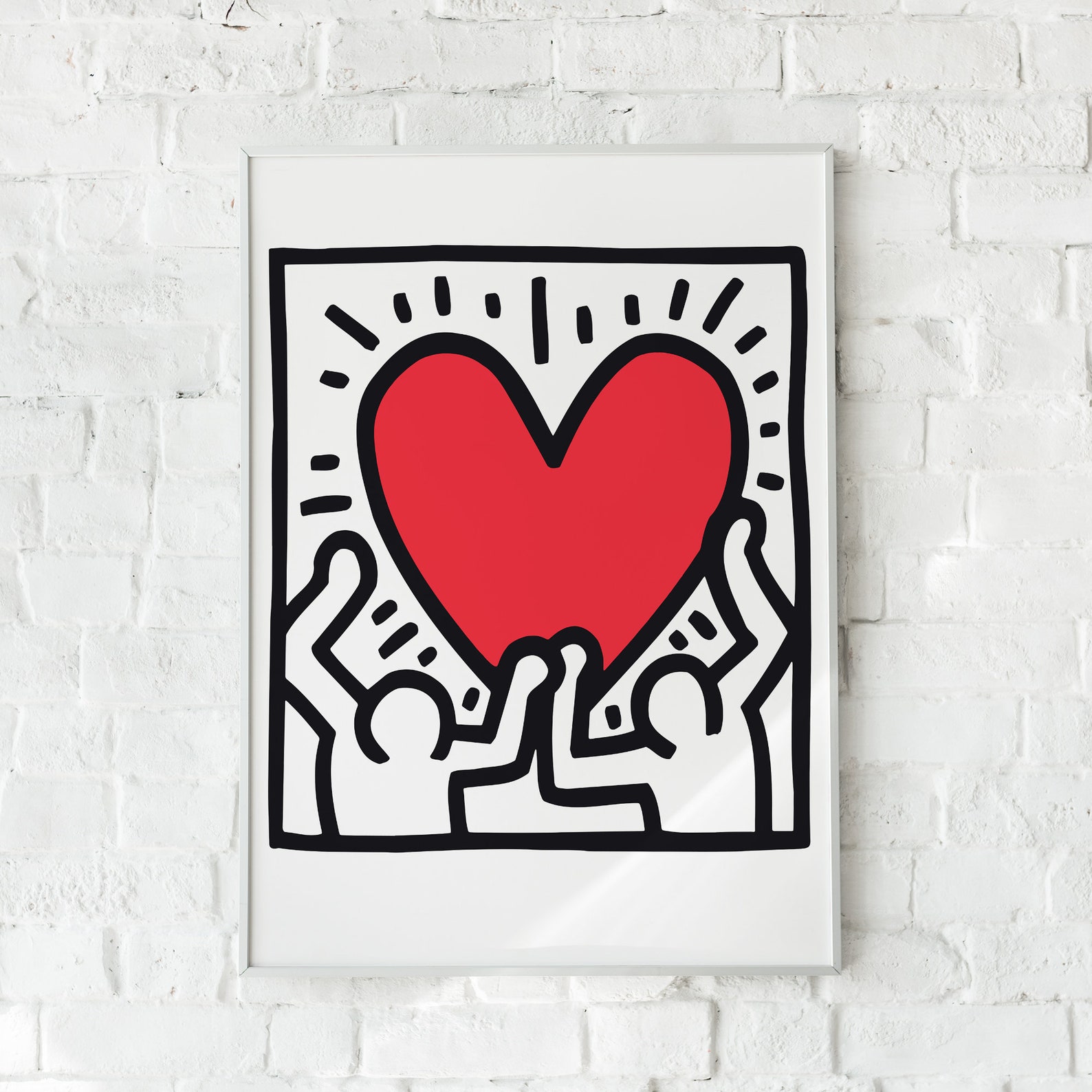 Keith Haring Poster Wall Art Holding Heart Decor Print Modern Etsy.de